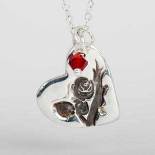 Heart Rose Birthstone Pendant Necklace Sterling Silver Jewelry