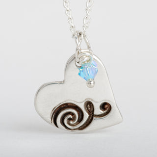 Heart Swirl Birthstone Pendant Necklace Sterling Silver Jewelry