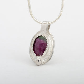 Pendant Necklace Mori Ruby-Zoisite Gemstone Sterling Silver Handmade Jewelry