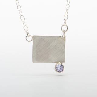 Pendant Kido Square Sterling Silver Lavender Zirconia Handmade Jewelry