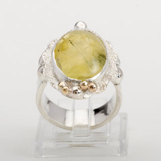 Gold and Silver Ring Marella Prehnite Gemstone Handmade Jewelry