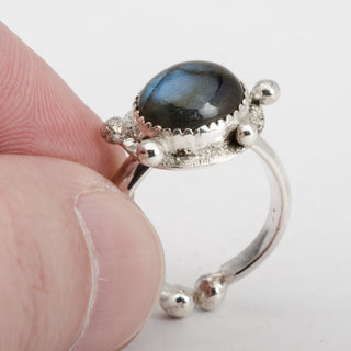 Silver Ring Adjustable Tromso Labradorite Gemstone Jewelry