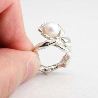 Silver Ring Kayla White Pearl Handmade Jewelry