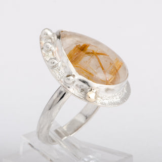 Gold and Silver Ring Venus Rutilated Quartz Gemstone Jewelry