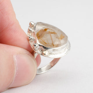 Gold and Silver Ring Venus Rutilated Quartz Gemstone Jewelry