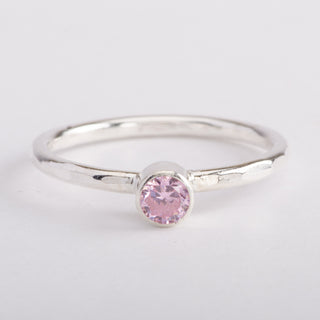 Silver Ring Pink Ice Zircon Gemstone Stackable Jewelry