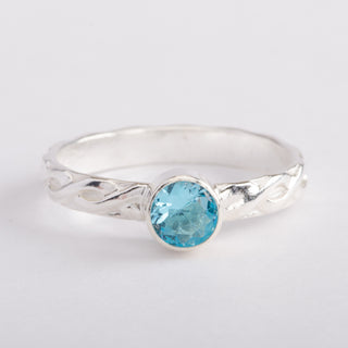 Silver Ring Braided Band Aquamarine Zircon Gemstone Stackable Jewelry
